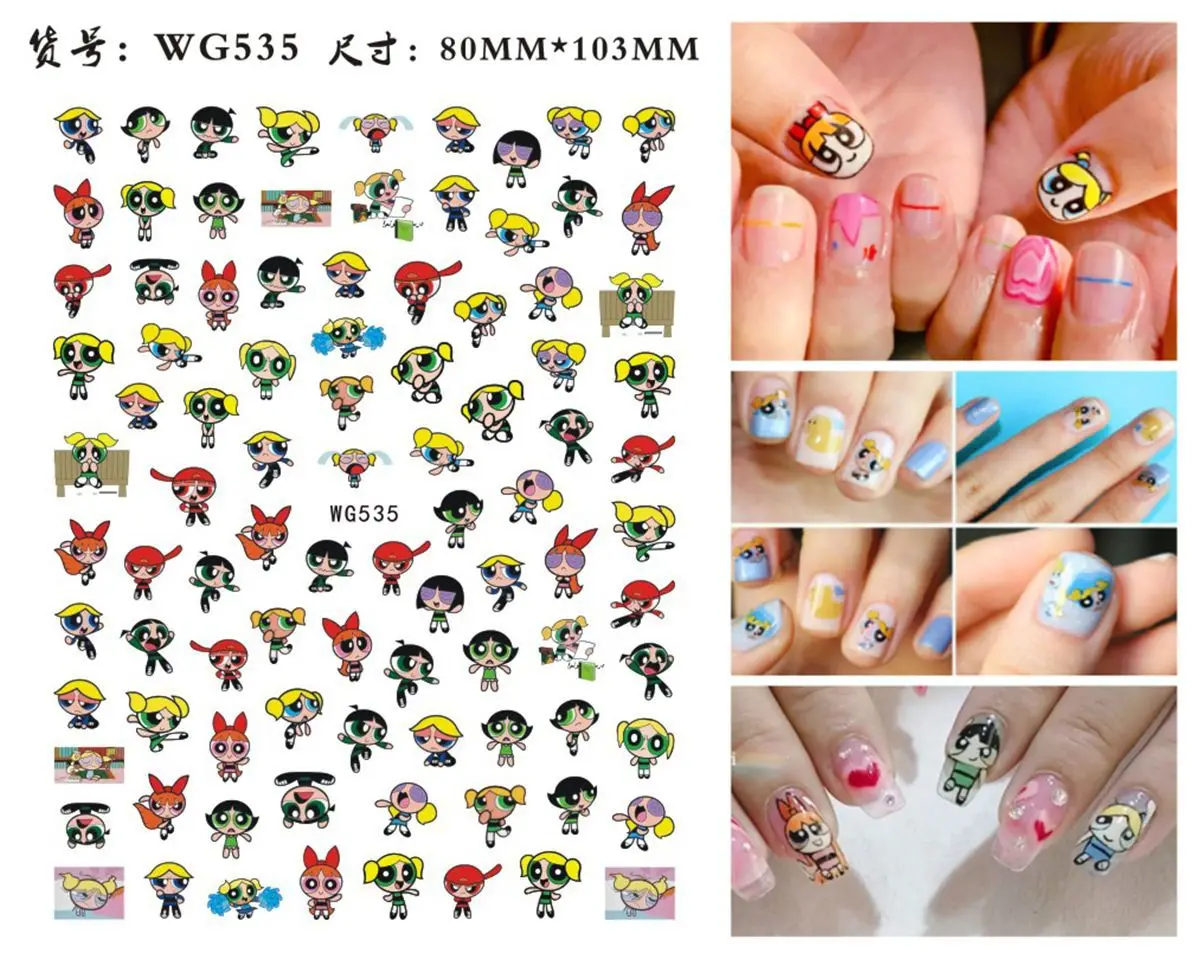 Color: Cream - 1PCS Big Eyes Girl 3D Adhesive Nail Art Sticker Pikachu Lilo and Stitch Cartoon Nail Sticker Nail Decal Nail Art Decoration