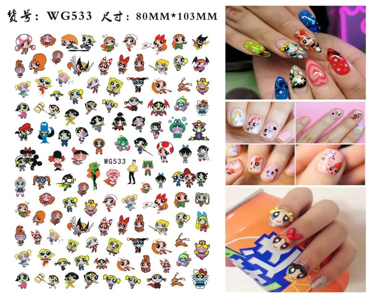 Color: Cream - 1PCS Big Eyes Girl 3D Adhesive Nail Art Sticker Pikachu Lilo and Stitch Cartoon Nail Sticker Nail Decal Nail Art Decoration