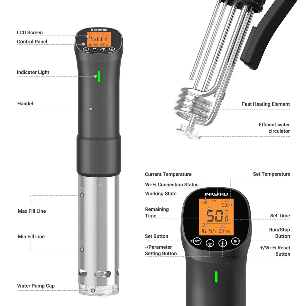 Color: Orange, Ships From: Russian Federation - INKBIRD Culinary Sous Vide ISV-200W Wi-Fi Precision Cooker Powerful&Durable Immersion Circulator with Stainless Steel Components