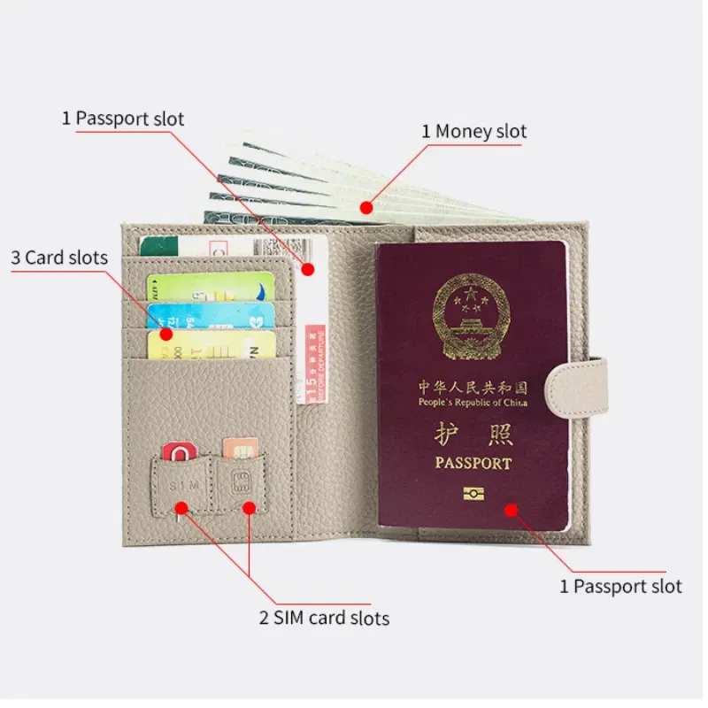 Color: SKY BLUE - Genuine Leather RFID Travel Passport Cover Case Wallet Bag Card Holder Cowhide Coin Purse Document Cover Flight Men Women