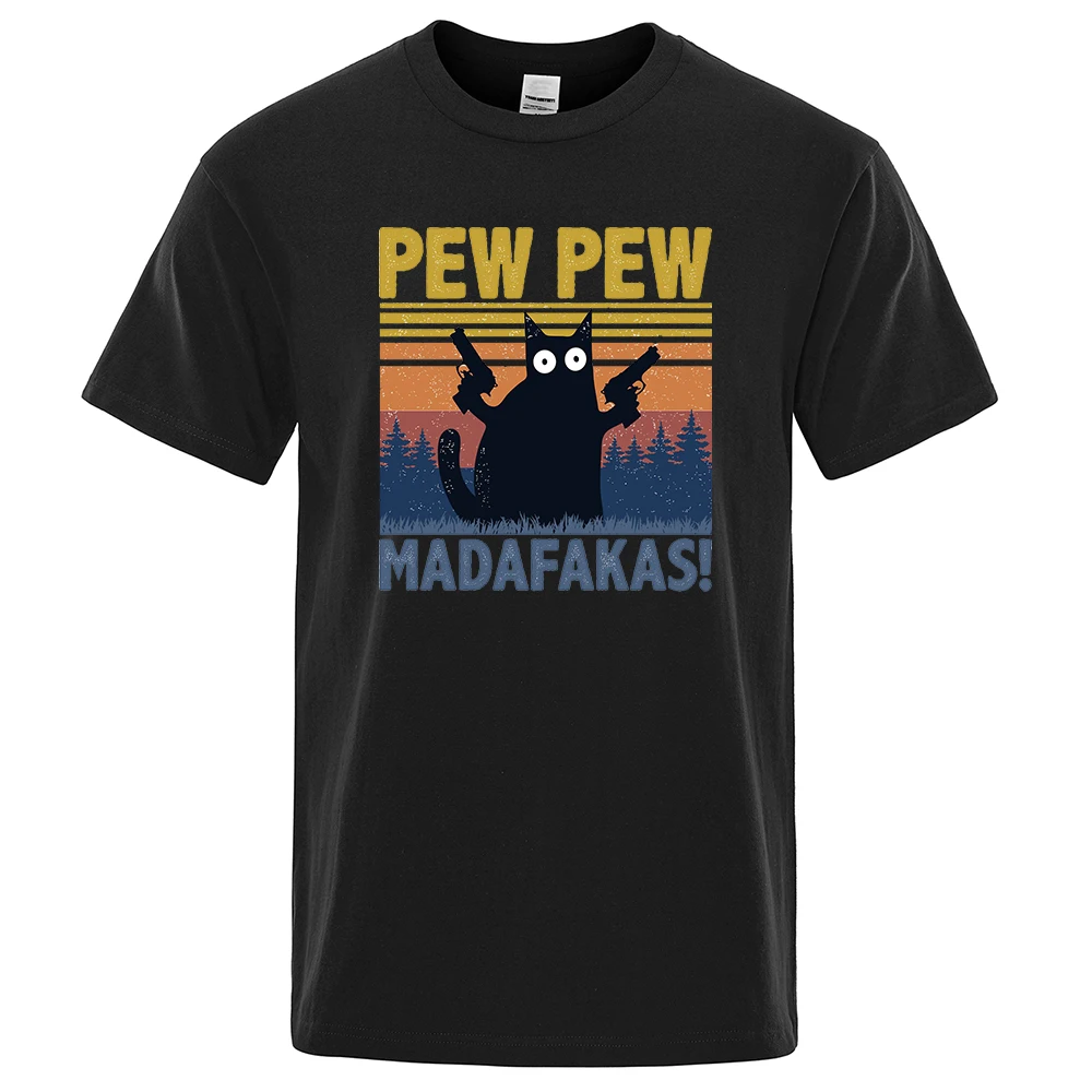 Color: GRAY, Size: L - Pew Pew Madafakas Tshirt Men Short Sleeve Novelty Funny Cat T Shirt Cotton Oversize Tops Shirts Tee T-Shirt Crew Neck Streetwear