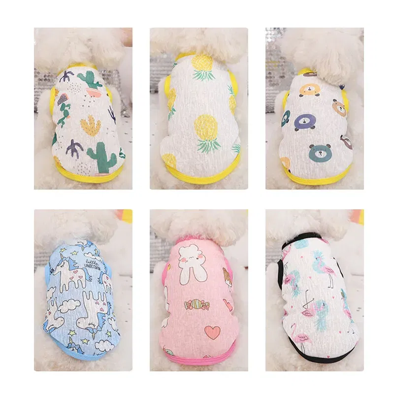 Color: WHITE, Size: M - Summer Dog Vest Ultra Thin Breathable Mesh Cloth Pet T-shirt for Small Dogs Cute Cartoon Print Puppy Cat Cheap Clothes Costumes
