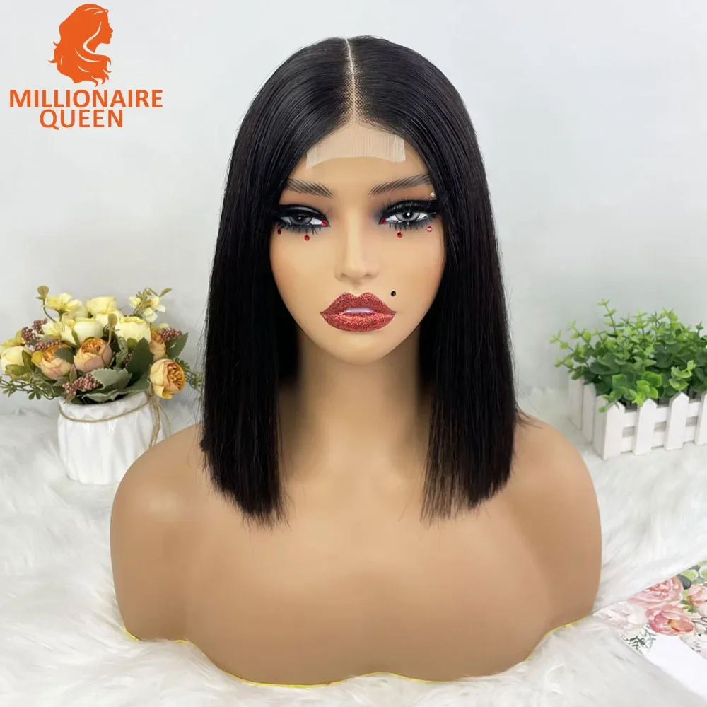 Color: FS1B/99J, Stretched Length: 10inches, Density: 250%, Lace Size: 2x6 - Glueless Vietnamese Hair Straight Short Bob Wigs 2x6Lace Closure Human Hair Wigs for Women Super Double Drawn Lace Closure Wig