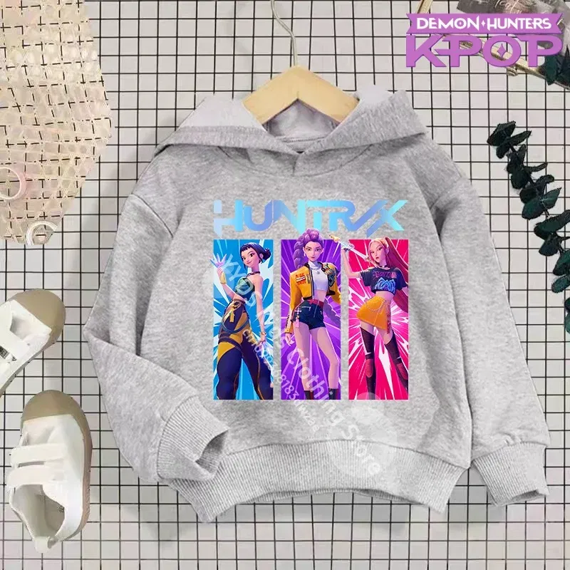 Color: GRAY, Kid Size: 140 - 2025 KPop Demon Hunters Hoodie Fashion Rumi Sweatshirt Pullover Cute Long Sleeve Autumn Boys Girls Cartoon Y2K Hoody Sportswear