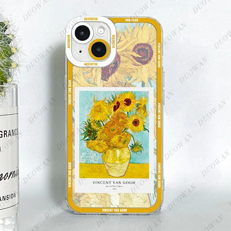 Color: green, Material: Artificial Leather - Van Gogh Oil Painting Phone Case For iPhone 11 12 13 14 15 16 Pro Max XR X XS Mini 8 7 Plus SE 2020 2022 Transparent Case