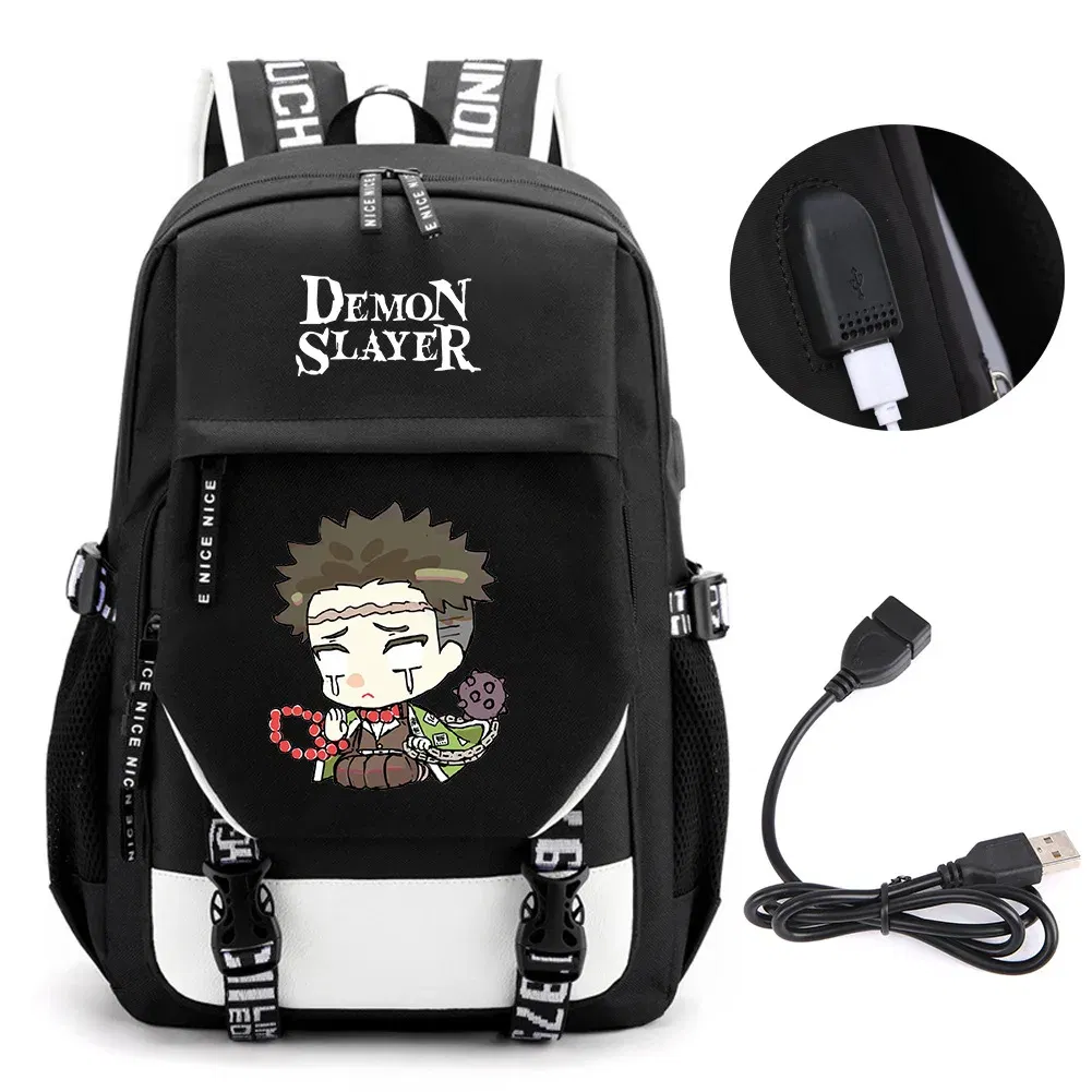 Color: Lavender - Anime Demon Slayer Kamado Nezuko Backpack School Book Bags Mochila Travel USB Port Bag Laptop Boy Girls Gift