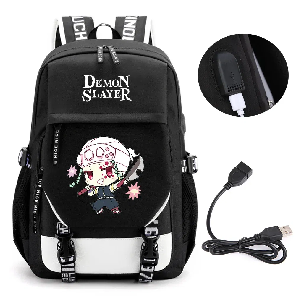 Color: Lavender - Anime Demon Slayer Kamado Nezuko Backpack School Book Bags Mochila Travel USB Port Bag Laptop Boy Girls Gift