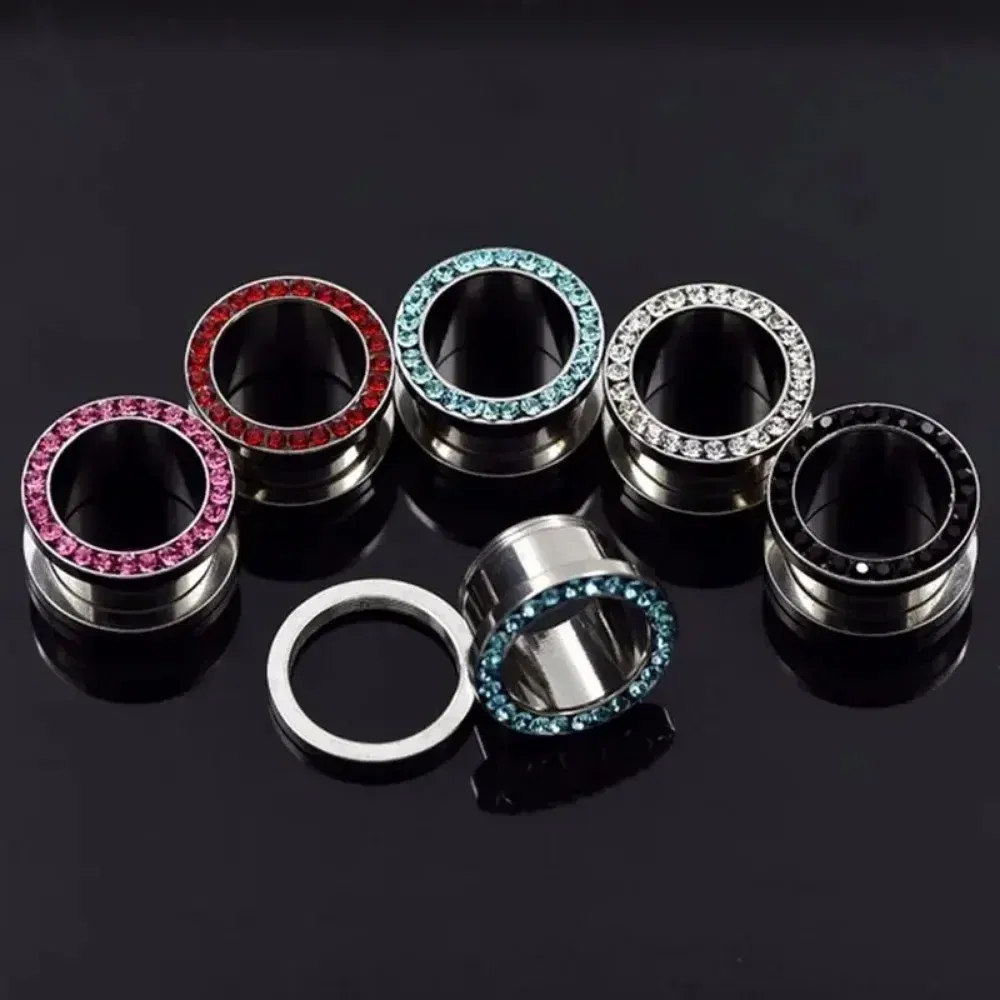 Metal color: Imitation Rhodium Plated, Main Stone Color: black - 2pc Steel Multicolour Crystal Ear Plug Flesh Tunnel 8g ( 3mm ) - 1" ( 25mm ) Gauge Expander Stretcher Screw Fit