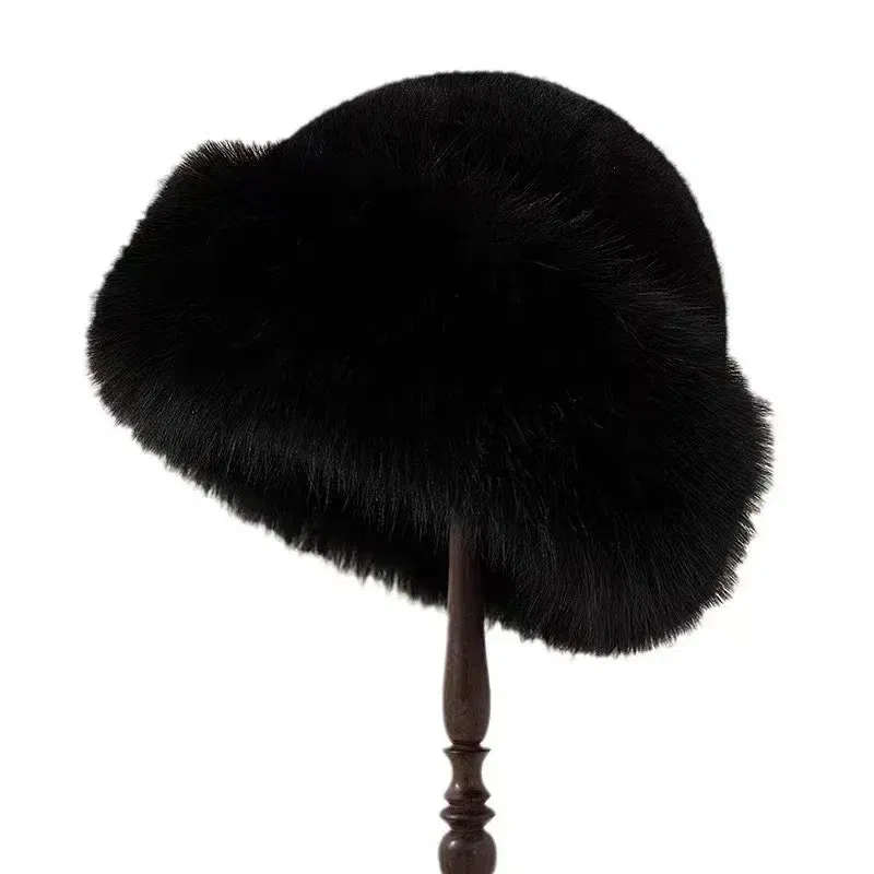Color: black, Hat Size: One Size - 2024 New Women's Fashion Fur Cap Fur Hat Fur Autumn Winter Hats Mongolian Hat Brimless Plush Fluffy Skiing Riding Warm Caps