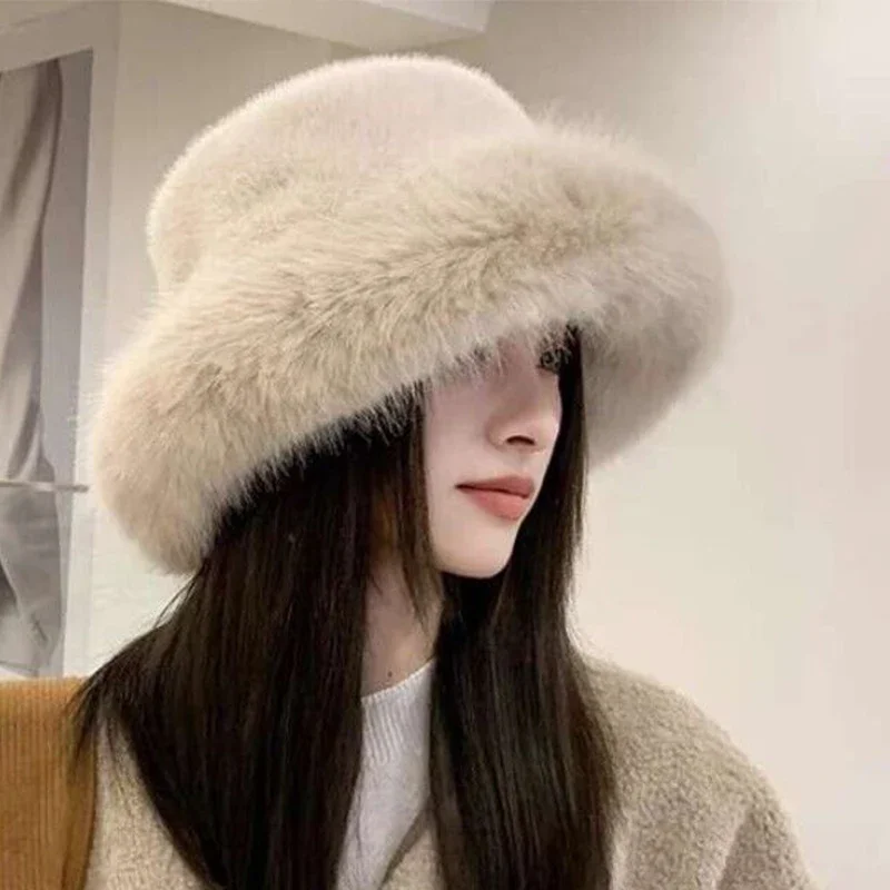 Color: black, Hat Size: One Size - 2024 New Women's Fashion Fur Cap Fur Hat Fur Autumn Winter Hats Mongolian Hat Brimless Plush Fluffy Skiing Riding Warm Caps