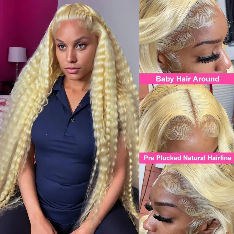 Color: #1B, Ships From: CHINA, Stretched Length: 32inches, Density: 180% - 613 Blonde Curly glueless 13x6 Transparent Hd lace front wig Deep Wave human hair 36 inch Brazilian wig pre plucked for women
