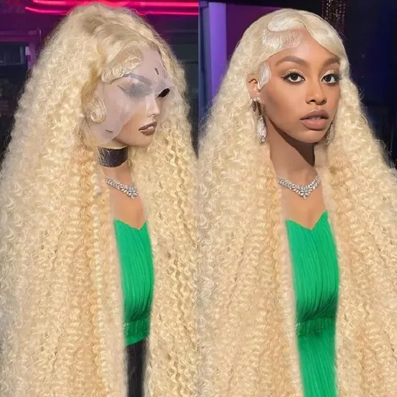 Color: #1B, Ships From: CHINA, Stretched Length: 32inches, Density: 180% - 613 Blonde Curly glueless 13x6 Transparent Hd lace front wig Deep Wave human hair 36 inch Brazilian wig pre plucked for women