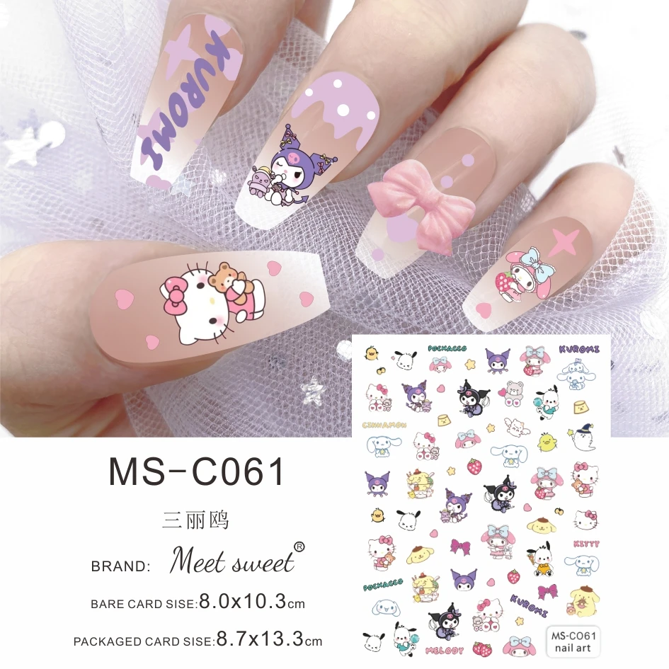 Color: Dark skin - 1PCS 3D Cute Chulomi Melody Hello Kitty Cartoon Stickers For Nails Nail Accessories Mickey Mouse Barbie Princess Nail Stickers