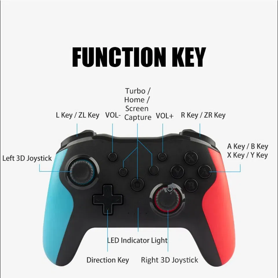 Color: Clear - GAMINJA NS009 Bluetooth Game Controller Wireless Gamepad For Nintendo Switch Console PS3 PC Windows 7 10 Dual Vibration Joystick