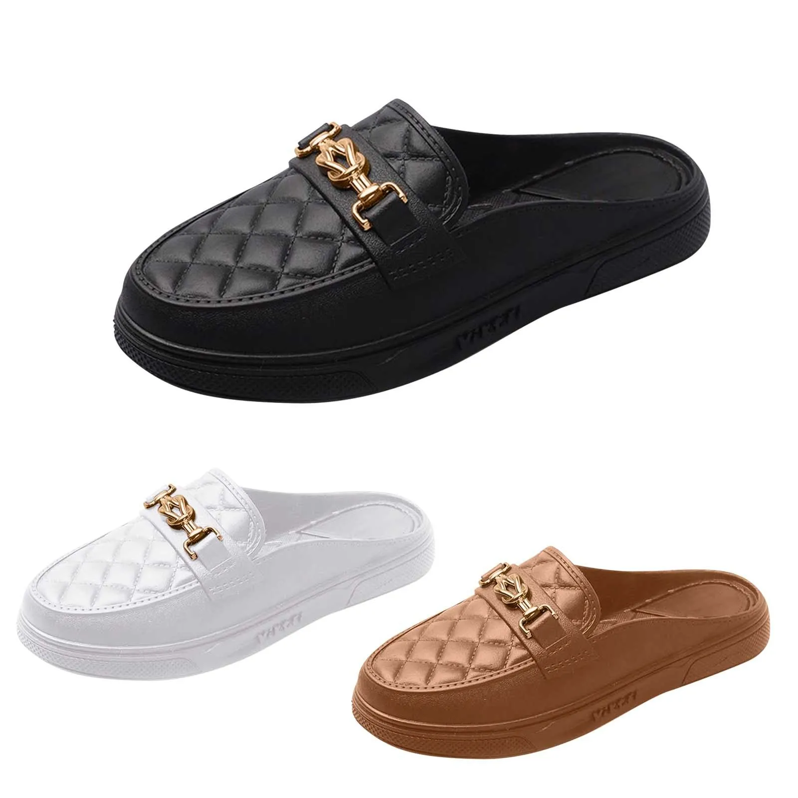 Color: WHITE, Shoe Size: 37 - Summer New Style Women's Soft Bottom Anti-slip Versatile Outer Wear Beach Flat Bottom Lazy Person One Step Casual Half Slippers