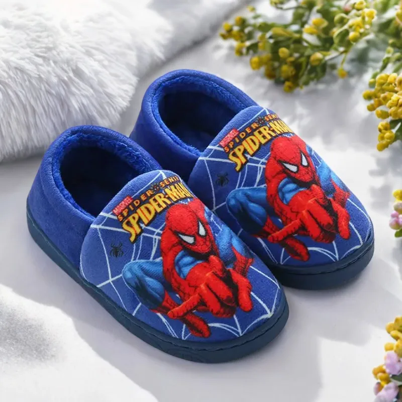 Color: black, Shoe Size: 5 - Children Cartoon Spider Print Cotton Slipper Soft Autumn Winter Warm Baby Boys Girl Indoor Home Bedroom Cotton Shoes Size 24-31