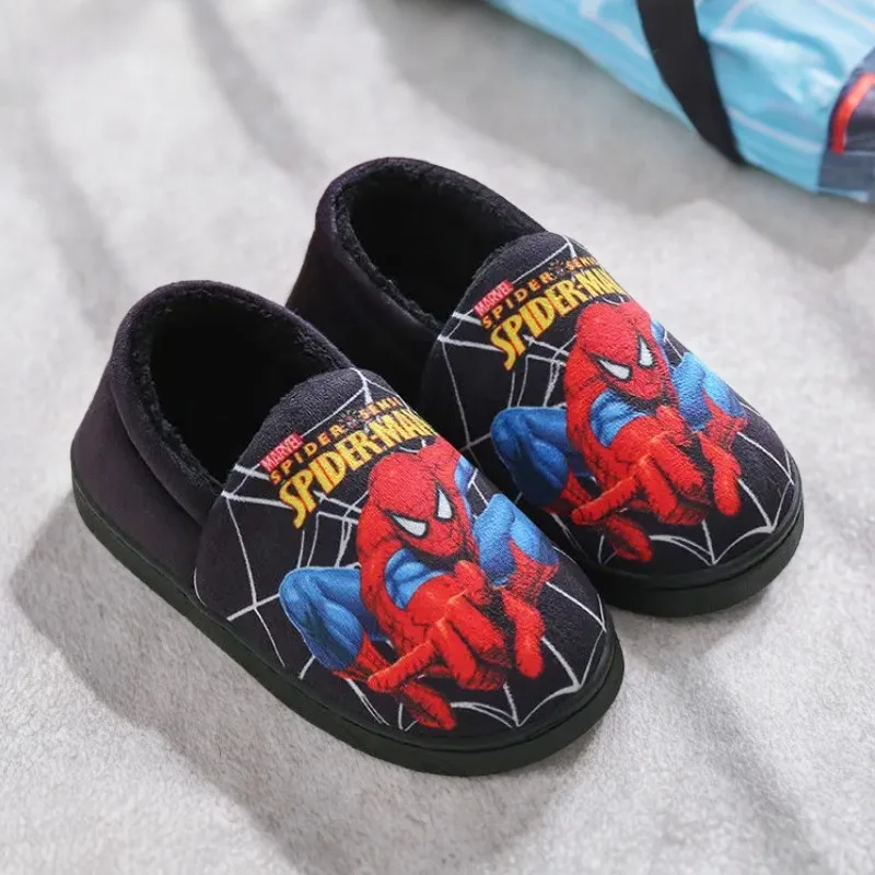 Color: black, Shoe Size: 5 - Children Cartoon Spider Print Cotton Slipper Soft Autumn Winter Warm Baby Boys Girl Indoor Home Bedroom Cotton Shoes Size 24-31