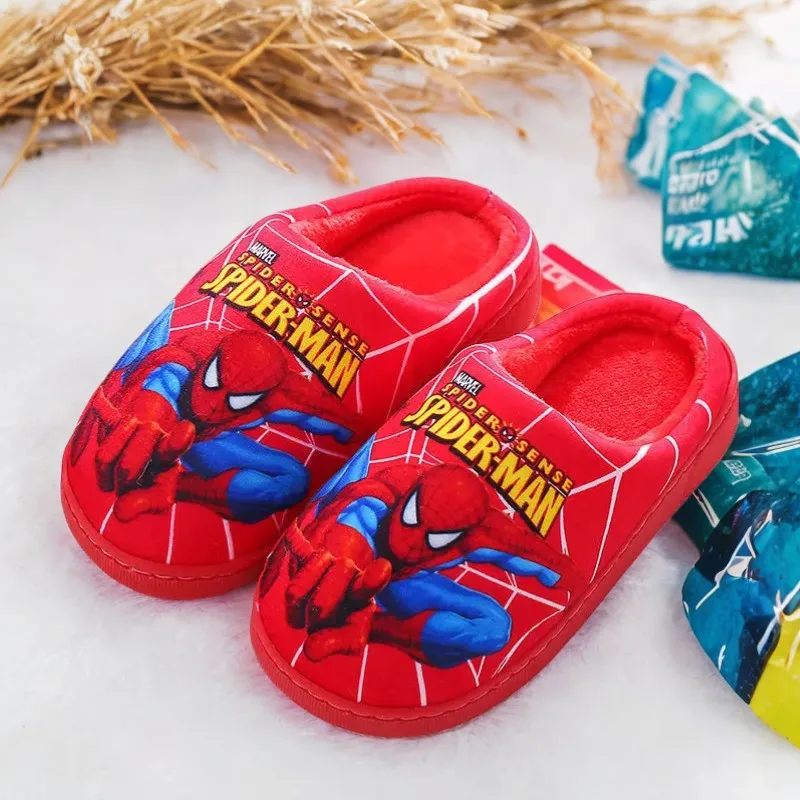 Color: black, Shoe Size: 5 - Children Cartoon Spider Print Cotton Slipper Soft Autumn Winter Warm Baby Boys Girl Indoor Home Bedroom Cotton Shoes Size 24-31