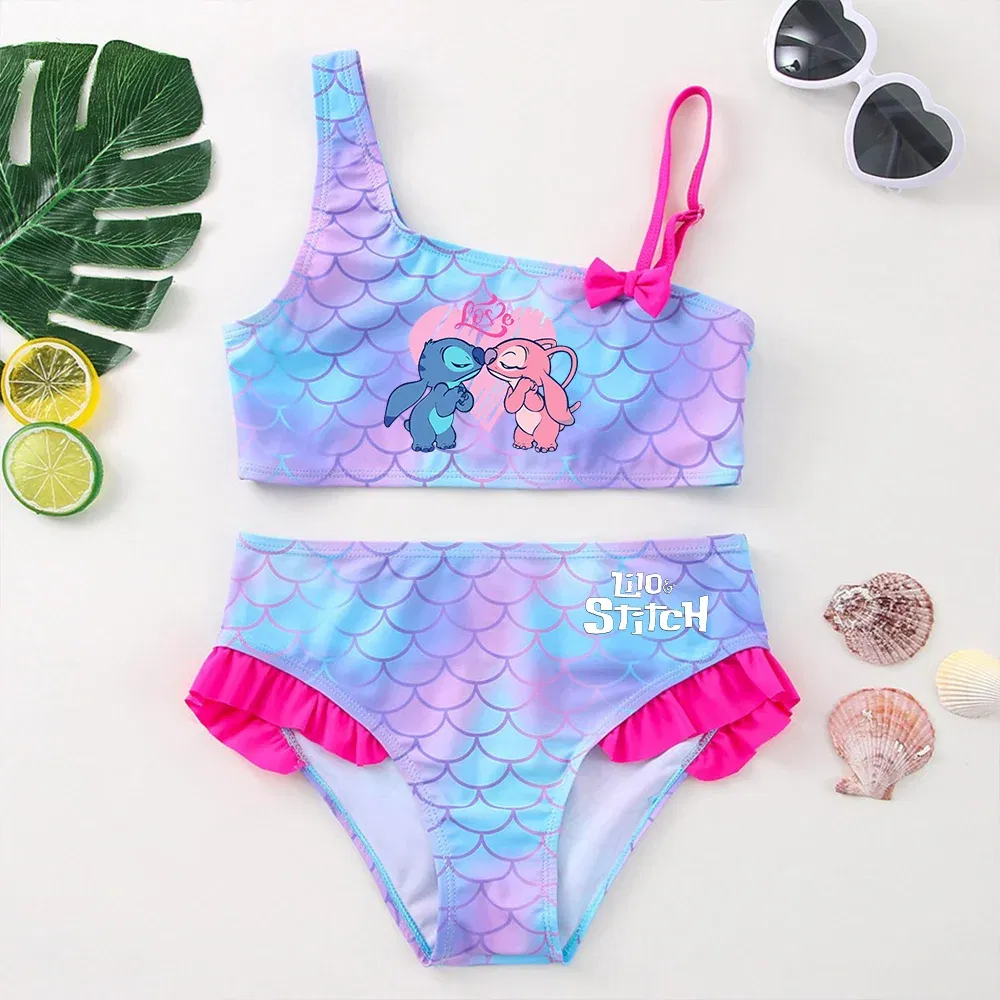 Color: Red, Size: L - Lilo Stitch Girls Tankini Swimsuits Summer Beach wear Children Kids Wear Bathing Suits Two-pieces Bikini Dresses Fashion