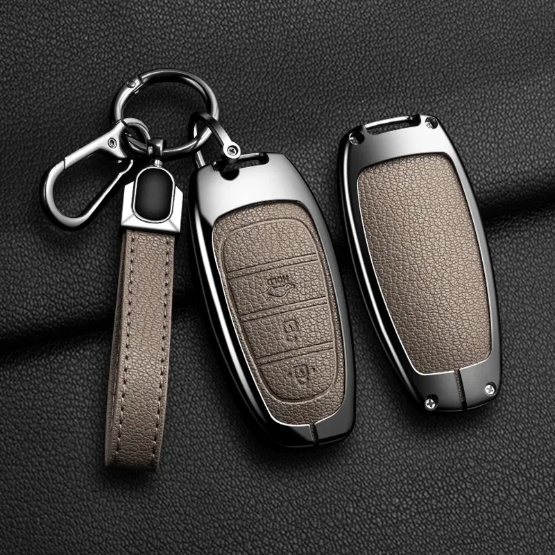 Color Name: PURPLE - New Auto Alloy Car Key Case Cover Fob for Hyundai Solaris Sonata Hybrid NEXO NX4 New Grand Santa Fe Tucson 2020-2024 Accessories