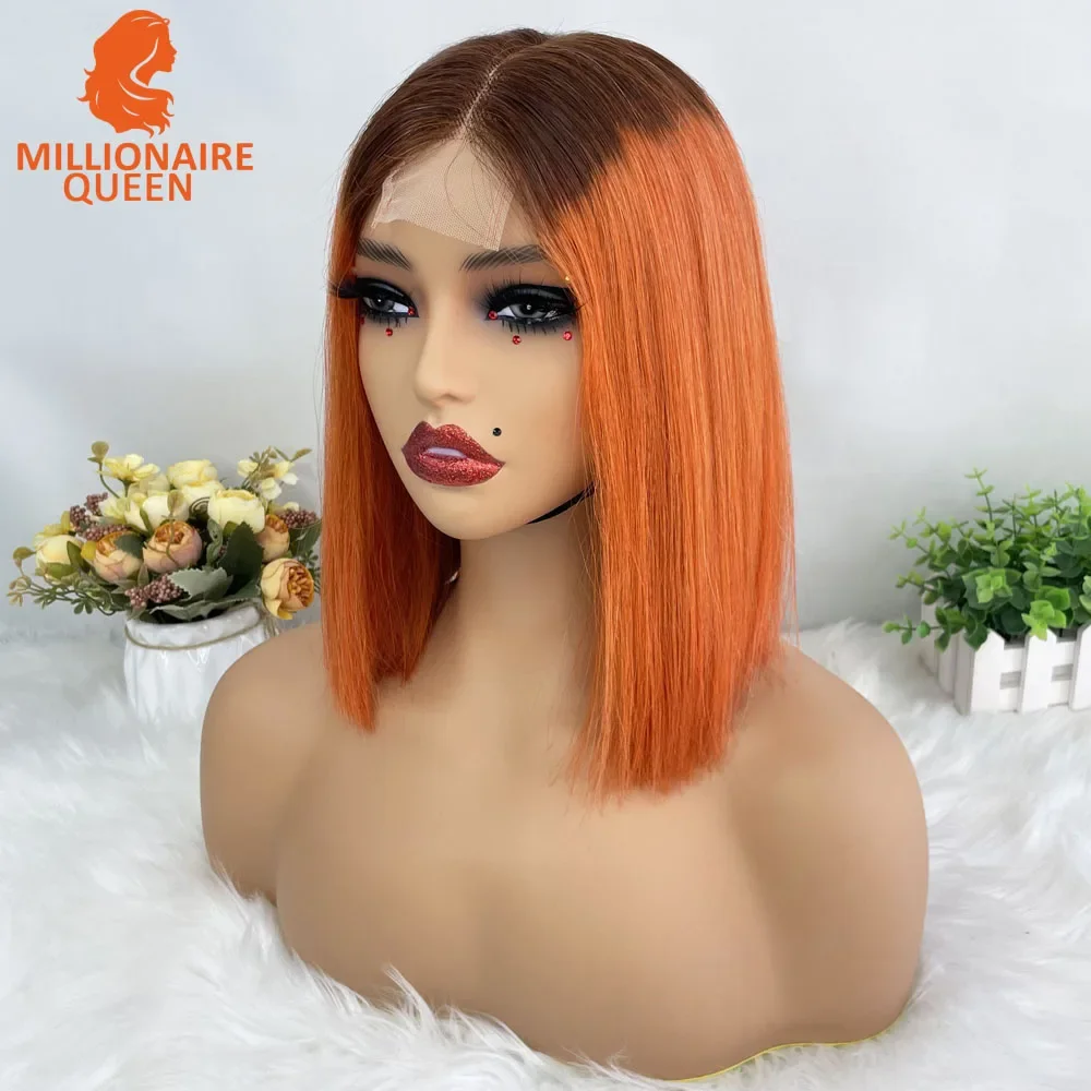 Color: 1B/30HL, Stretched Length: 10inches, Density: 250%, Lace Size: 2x6 - Highlight P4/30 Brown Vietname Bone Straight Bob Wig Super Double Drawn Human Hair 2x6 Glueless Lace Closure Wig For Black Women