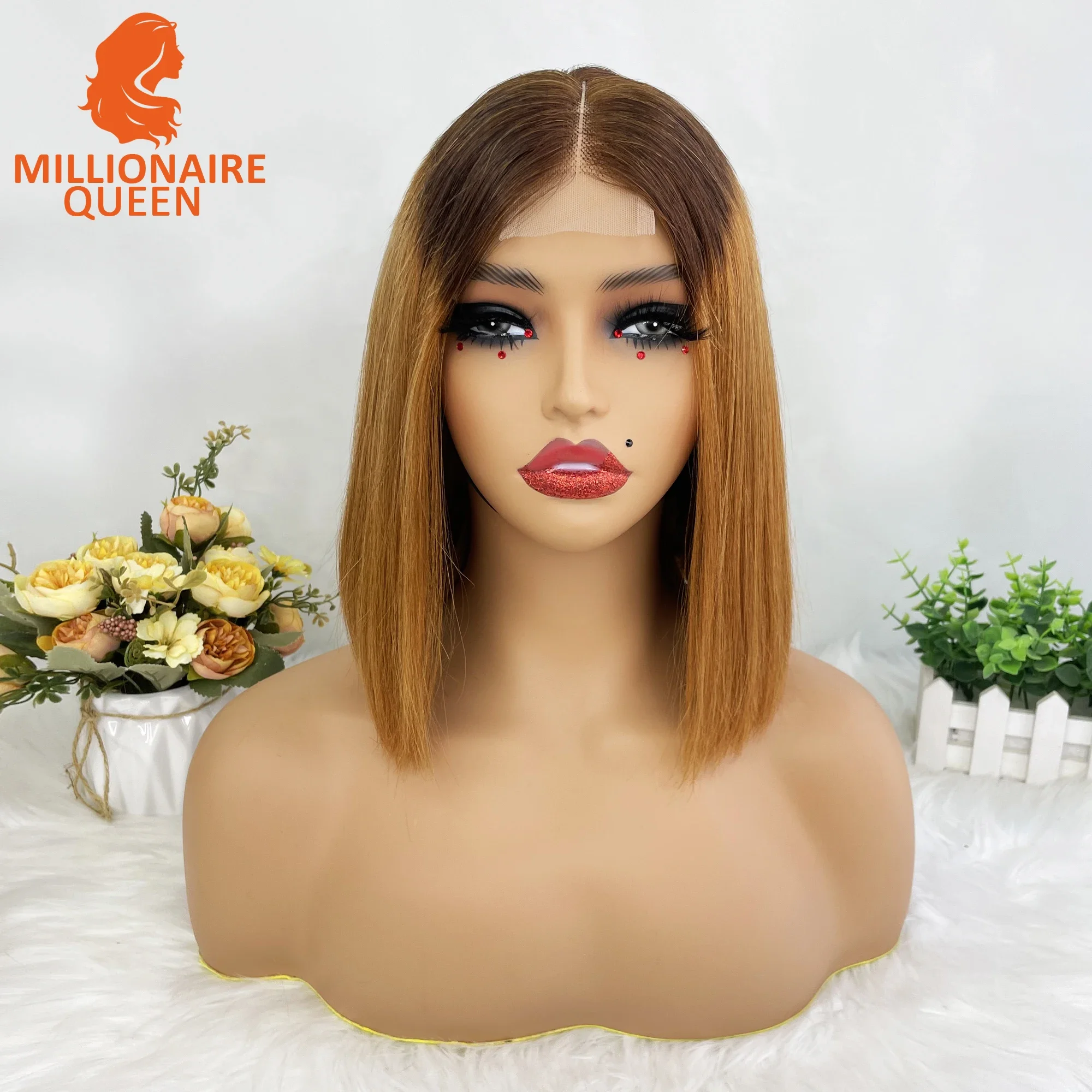 Color: 1B/30HL, Stretched Length: 10inches, Density: 250%, Lace Size: 2x6 - Highlight P4/30 Brown Vietname Bone Straight Bob Wig Super Double Drawn Human Hair 2x6 Glueless Lace Closure Wig For Black Women