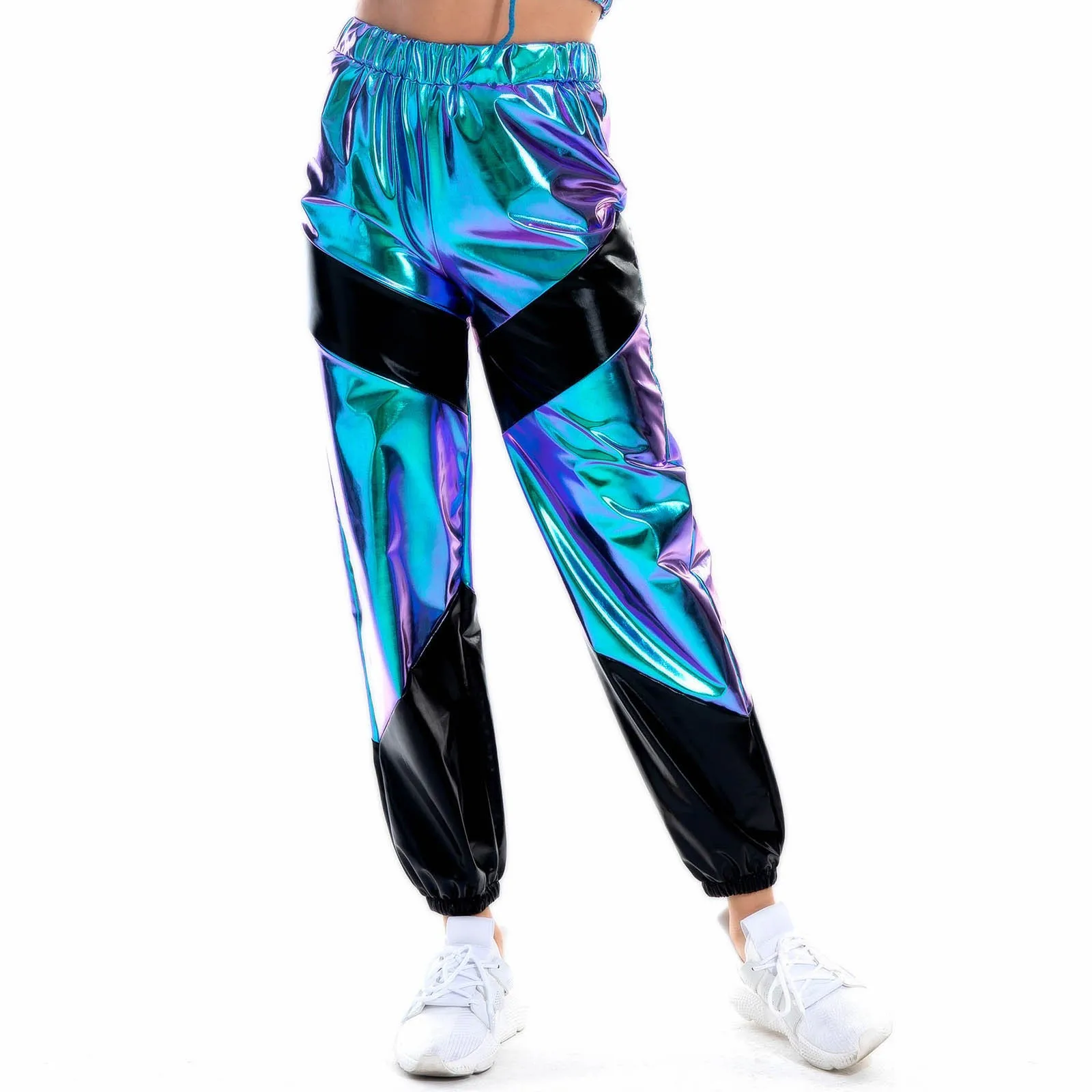 Color: Silver, Size: XXL - Women'S Shiny Trousers Elastic Sports Leisure Casual Long Sweatpants Jogging Bottoms Stretch Leggings Party Disco Clubwear
