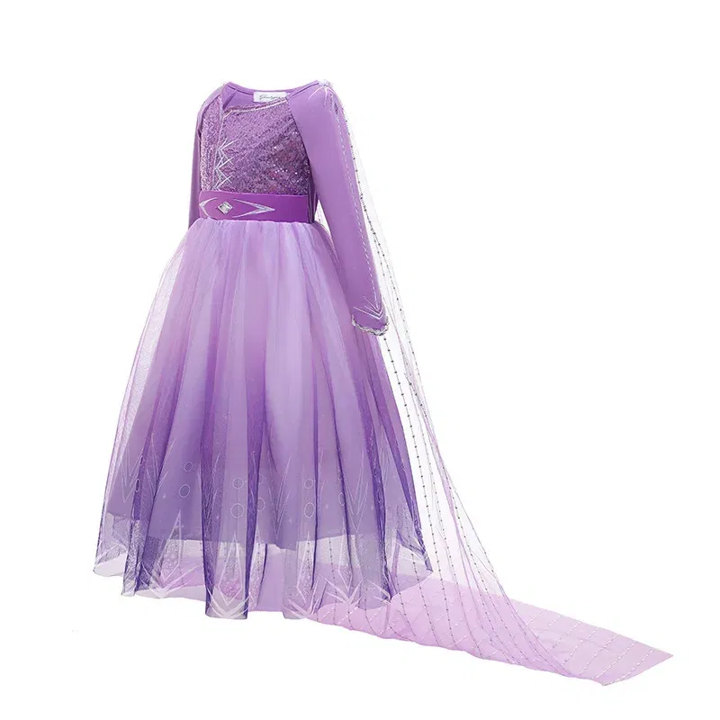 Kid Size: 5, Color: light brown - Disney Frozen Anna Elsa Girls Princess Dresses Mesh Sequin Dress Kids Cosplay Snow Queen Costumes Carnival Birthday Party Gowns