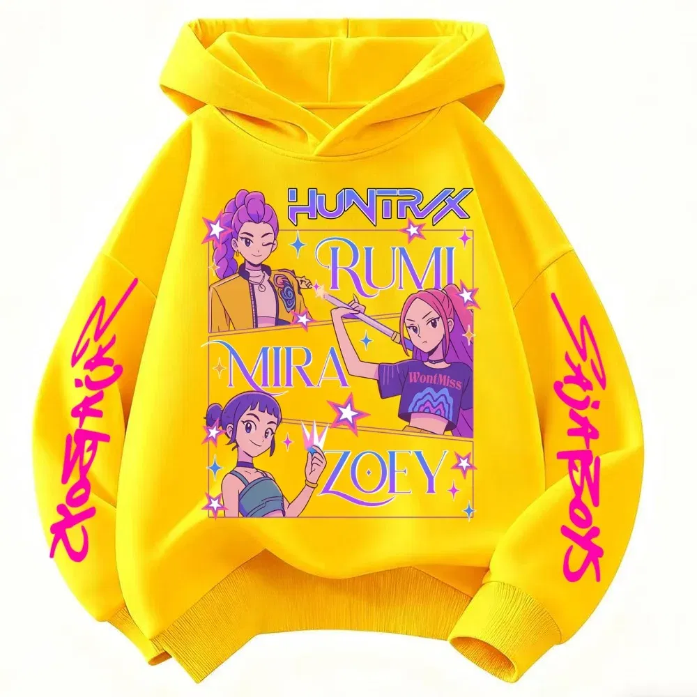 Color: Beige, Kid Size: 7 - Children's Hoodies KPop Demon Hunters tops Boy Girls Coat Casual Toddle Sweatshirr white pink child 3-12 year the Spring Autumn