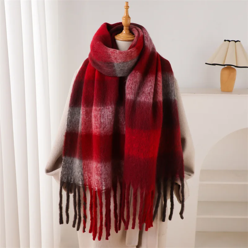 Color: Beige, Size: One Size - 2025 NEW Luxury Cashmere Women Plaid Scarf Winter Warm Shawl and Wrap Bandana Pashmina Long Tassel Female Foulard Thick Blanket