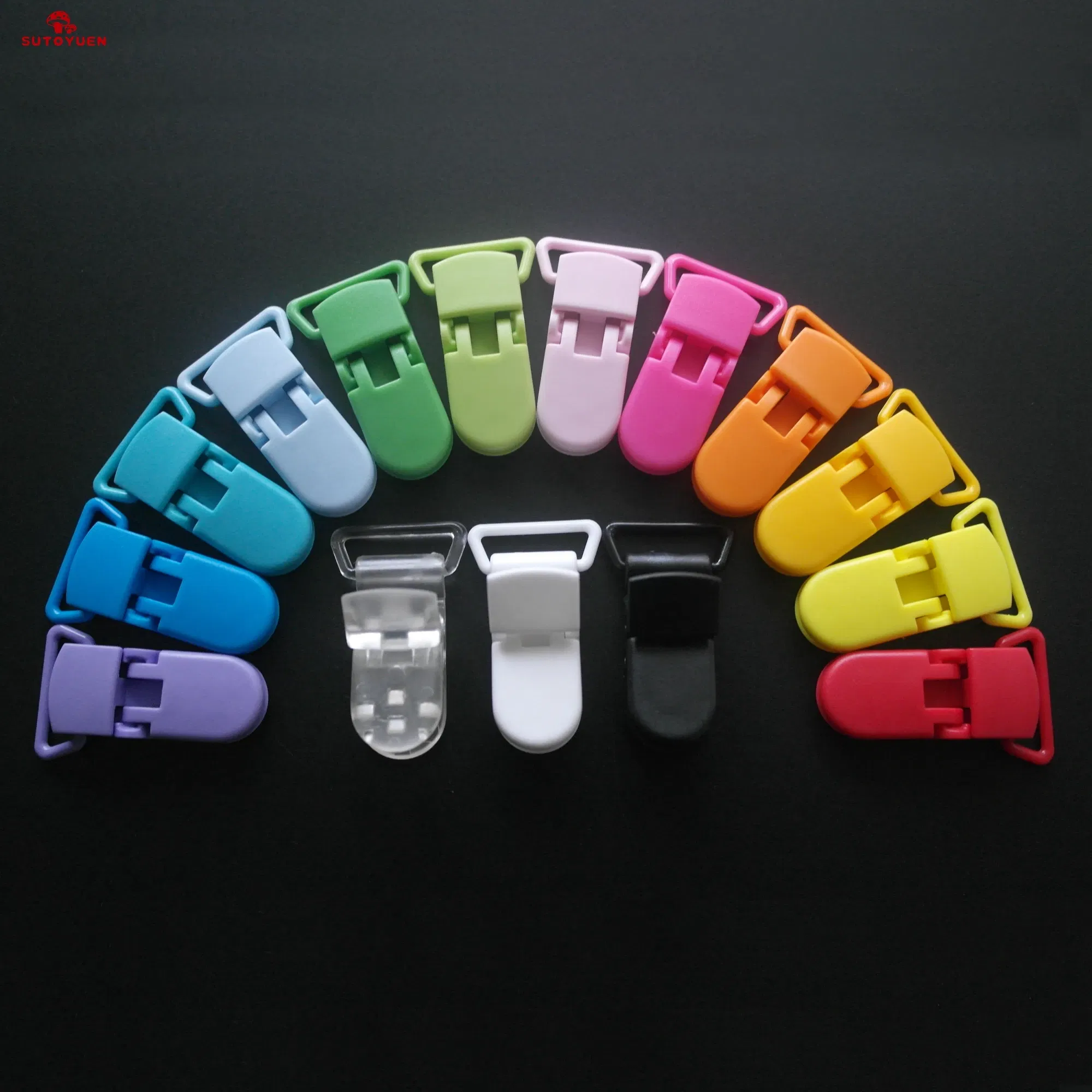 Color: Pink - Sutoyuen 40pcs Hot D Shape Kam Plastic Pacifier Clips Plastic Baby Soother Dummy Suspender Chain Holder Clips for 20mm Ribbon