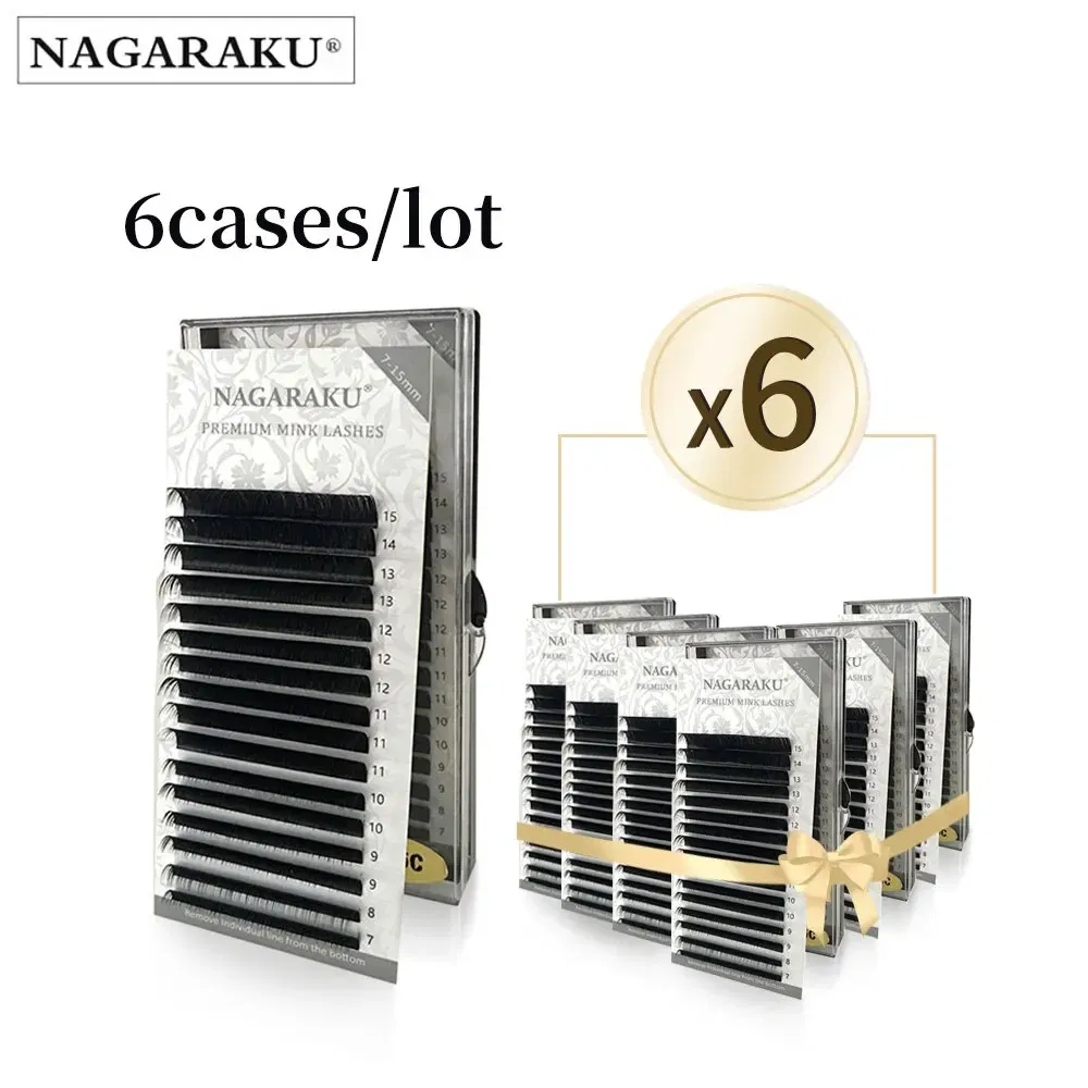 Thickness: 0.07mm, Curl: C, Length: MIX - NAGARAKU 6 Cases Classic Mix Eyelash Extension Natural Soft Supplies Synthetic Mink Individual 7-15 Mix 16 Lines High Quality