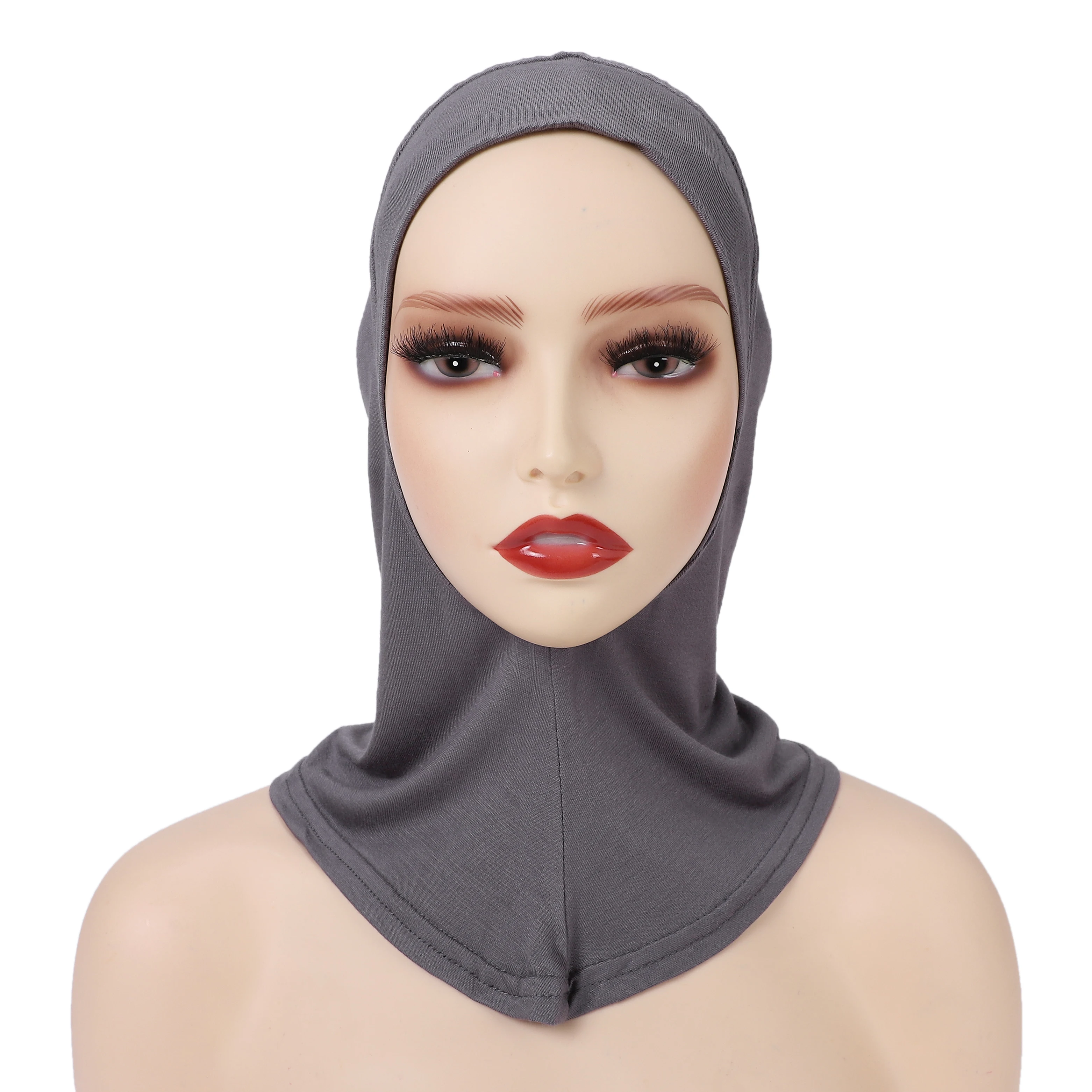 Color: GRAY - 1 Piece Turban Caps for Women Muslim Underscarf Modal Hijab Inner Caps Stretchy Full Cover Shawl Cap Full Neck Coverage