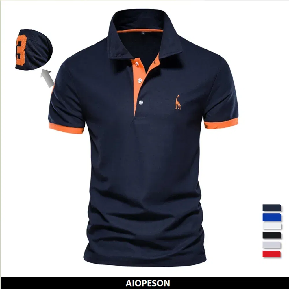 Color: GRAY, Size: M - Dropshipping Polo Giraffe Shirt Men Quality Embroidery Summer Short Sleeve Polo Casual Business Social Mens Polos BR Size