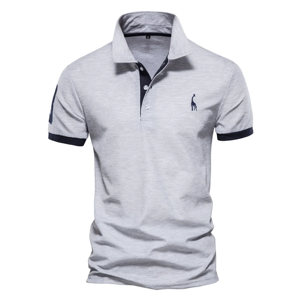 Color: GRAY, Size: M - Dropshipping Polo Giraffe Shirt Men Quality Embroidery Summer Short Sleeve Polo Casual Business Social Mens Polos BR Size