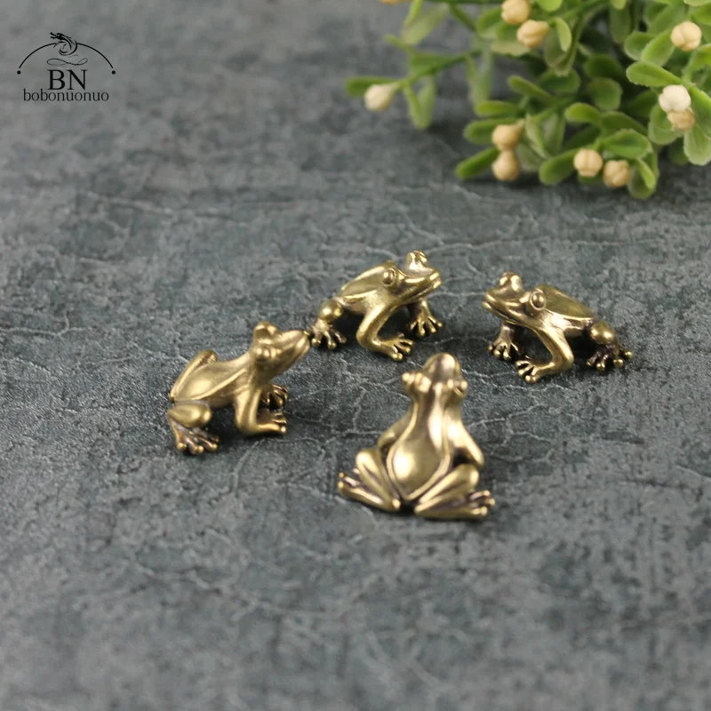 Retro Copper Small Cute Frog Figurines Miniature Desktop Ornament Decorations Accessories Metal Brass Animal Toad Tea Pet Decors