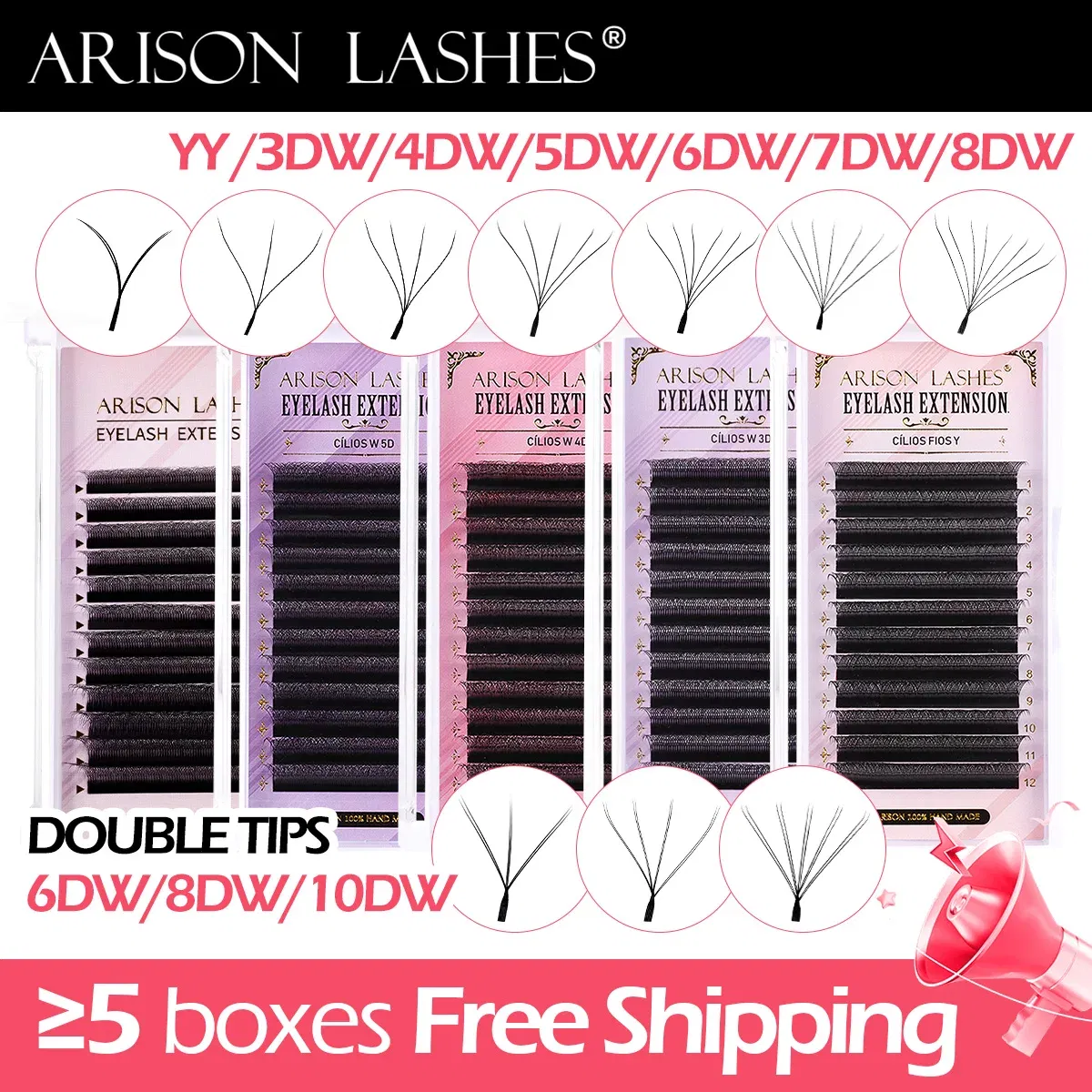 Color: Brushed Chrome, Curl: D, Thickness: 0.07mm, Length: 15mm - ARISON LASHES W Shape 3/4/5/6D Eyelashes Extension Premade Volume Fans YY-shape Lashes Faux Mink Soft Easy Faning Natural Lashes