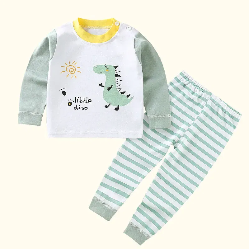 Color: Beige, Kid Size: 3T - Children Kids Clothes Sets  Boys Girls Suit Pajamas Clothinng Pants Cartoon Autumn Winter Sleepwear Outfits