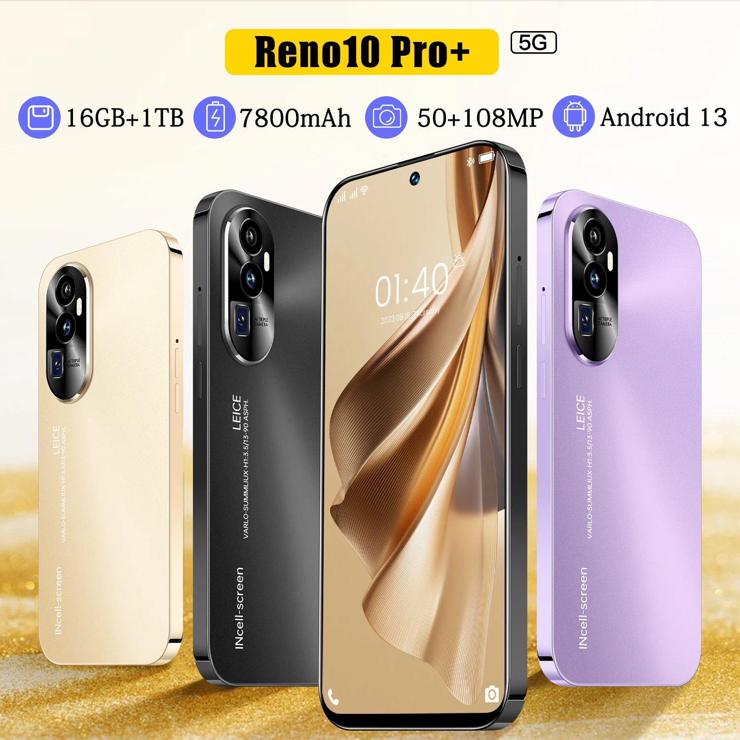 Color: Dark Grey, Bundle: Bundle 20 - 2025 New Reno 10 Pro Smartphone 7.3 inch Full Screen 5G Cell Phone 16TB+1TB 7800mAh Mobile Phones 108MP Global Version Celulares
