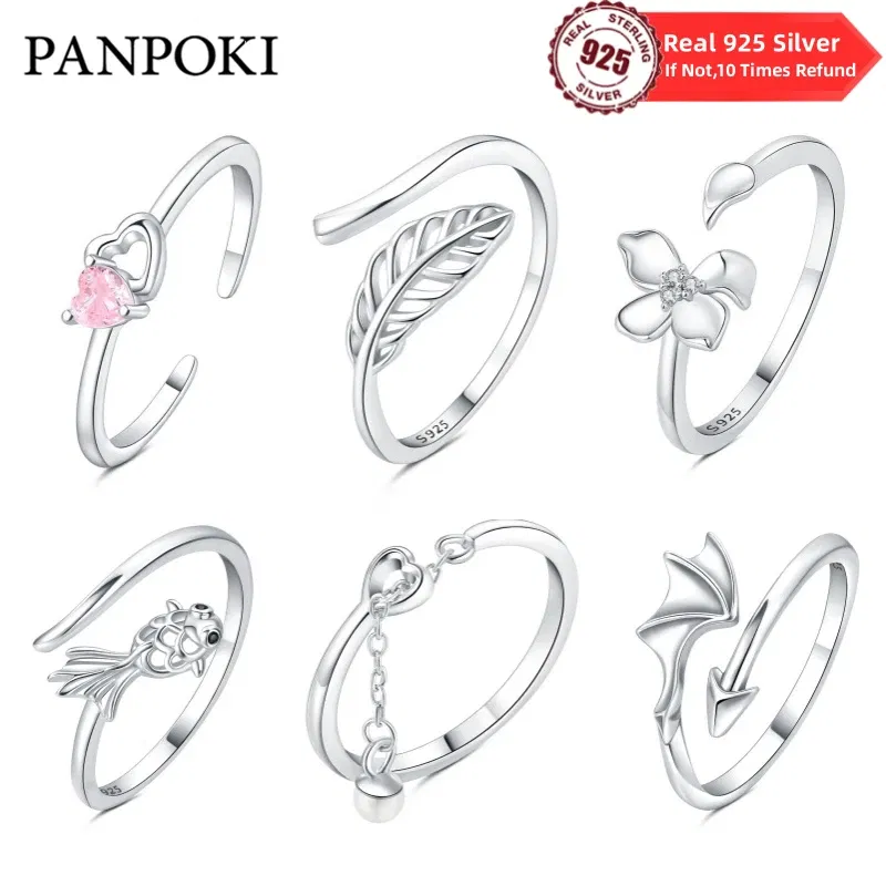 Gem Color: Red - 2024 Charm 925 Sterling Silver Crystal Open Rings For Women Simple Adjustable Fashion Wedding Engagement Party Gifts Jewelry