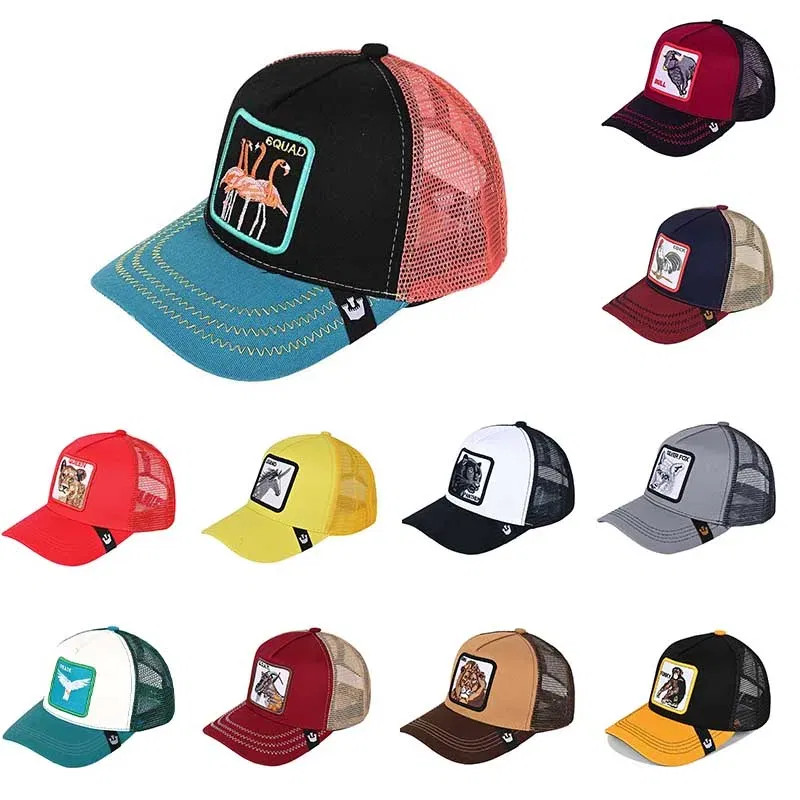 Color: DEEP BLUE - Baseball Caps Men Women Snapback Hip Hop Cap With Fashion Animals Embroidery Summer Breathable Mesh Trucker Caps Streetwear Bone