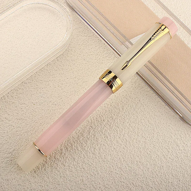 Color: Orange, Nib Size: M - JINHAO 100 Centennial Fountain Pen Resin Gold Clip Nib EF F M Students Pens Business Stationery School Office Supplies PK 9019