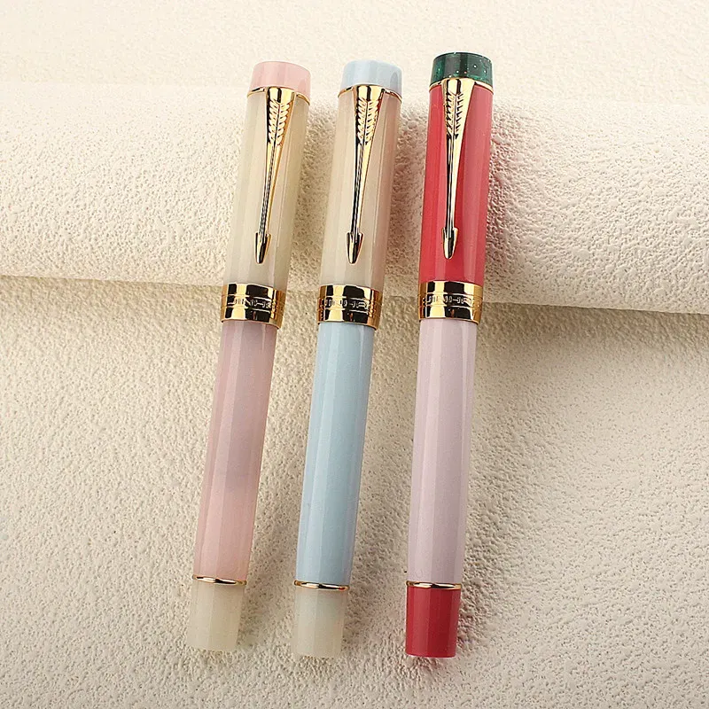 Color: Orange, Nib Size: M - JINHAO 100 Centennial Fountain Pen Resin Gold Clip Nib EF F M Students Pens Business Stationery School Office Supplies PK 9019