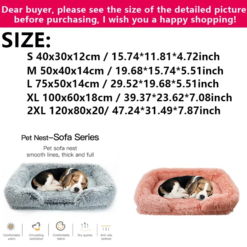 Color: WHITE, Size: M - New Large Dog Bed Dog Plush Pet Bed Winter Thickened Pad Dog Sleeping Bed Sofa Removable Pad Dog Small Large Dog square kennel