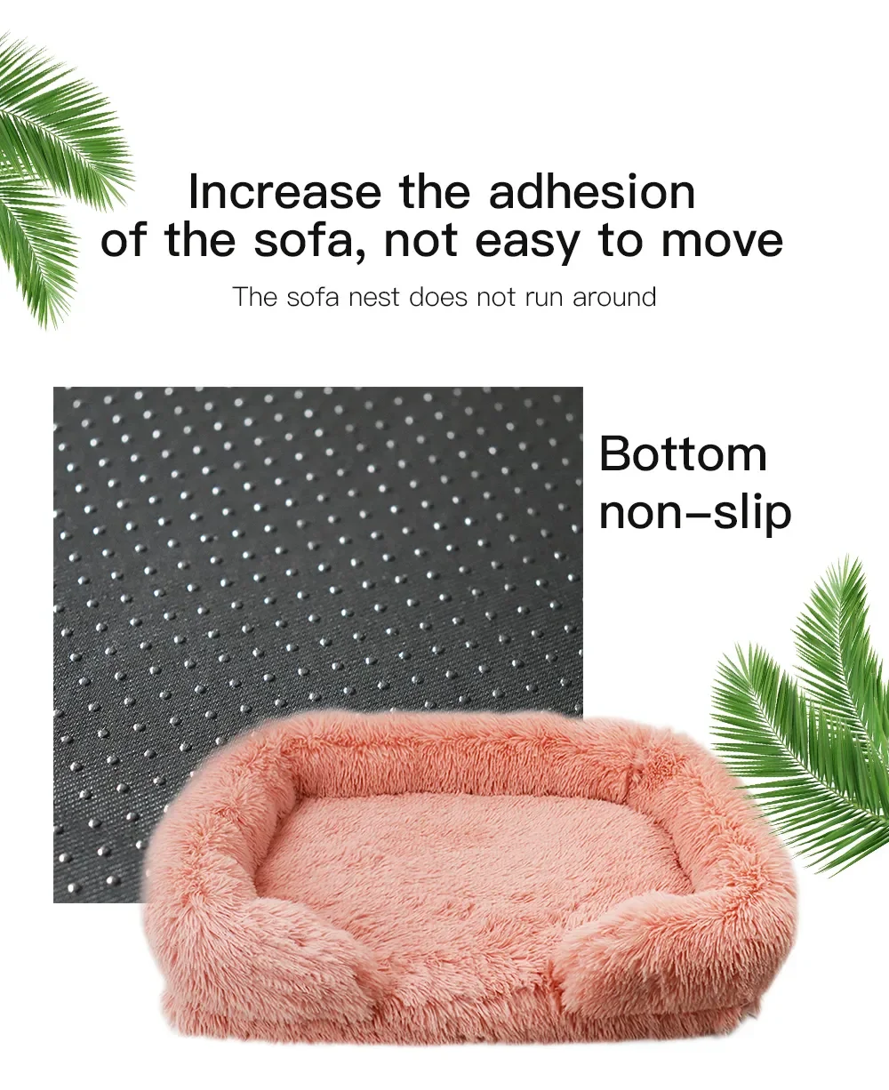 Color: WHITE, Size: M - New Large Dog Bed Dog Plush Pet Bed Winter Thickened Pad Dog Sleeping Bed Sofa Removable Pad Dog Small Large Dog square kennel