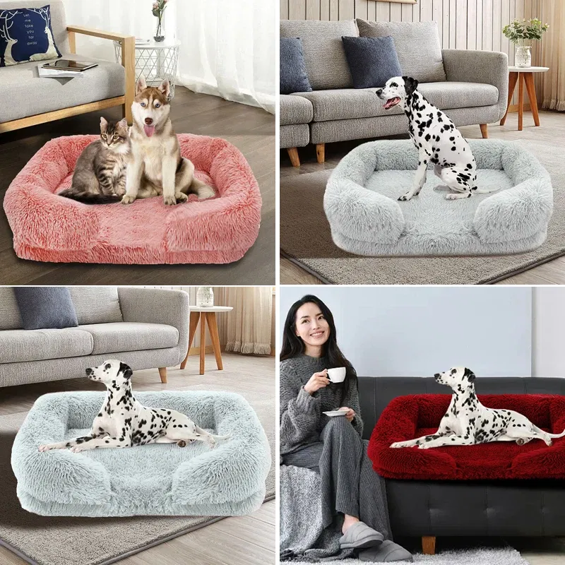 Color: WHITE, Size: M - New Large Dog Bed Dog Plush Pet Bed Winter Thickened Pad Dog Sleeping Bed Sofa Removable Pad Dog Small Large Dog square kennel
