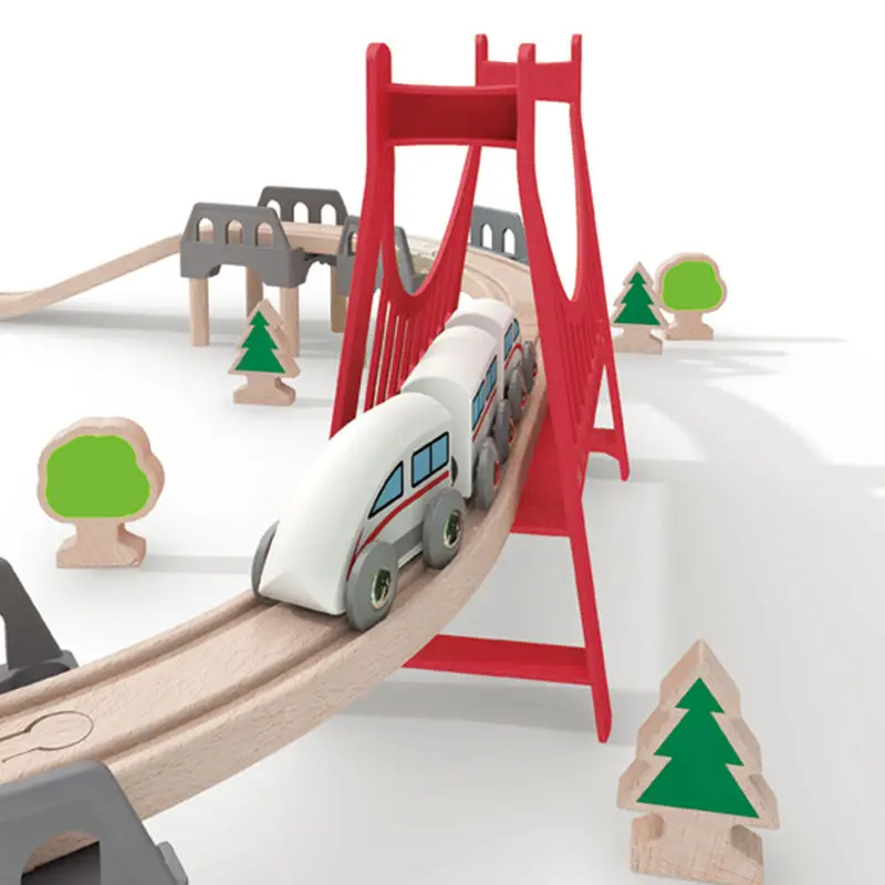 Color: Clear - Wooden Bridge Tunnel Urban Rail Overpass Traffic Car Toy Scene Combined Train Rail Track Wooden Accessories Beech Turntable DIY