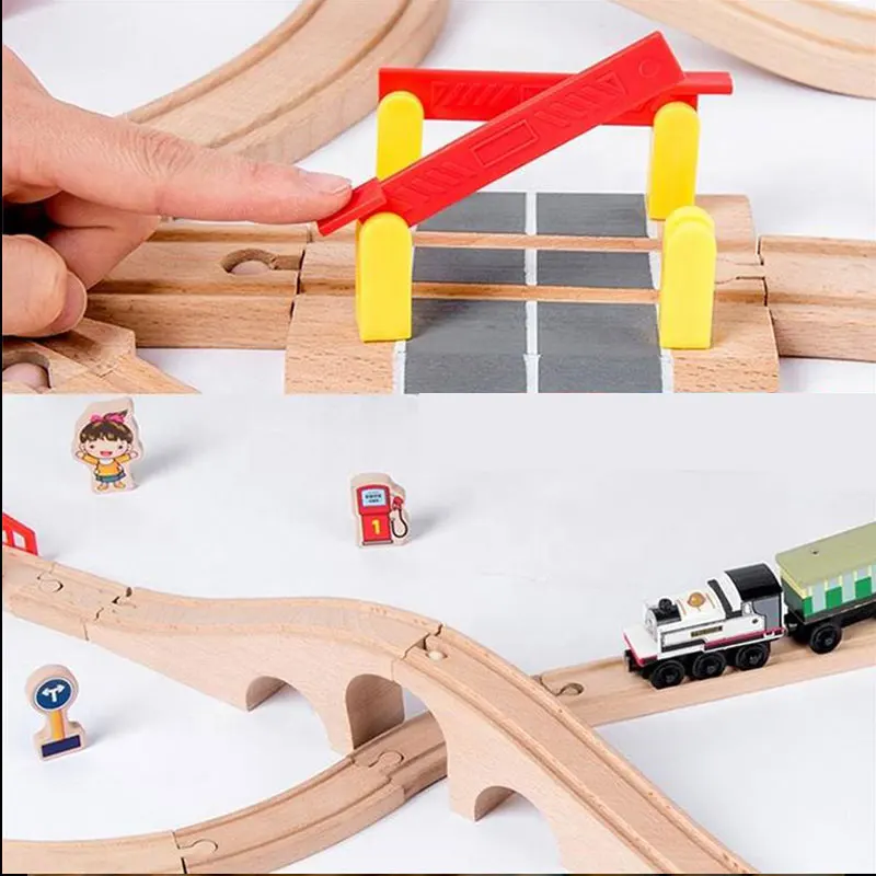 Color: Clear - Wooden Bridge Tunnel Urban Rail Overpass Traffic Car Toy Scene Combined Train Rail Track Wooden Accessories Beech Turntable DIY