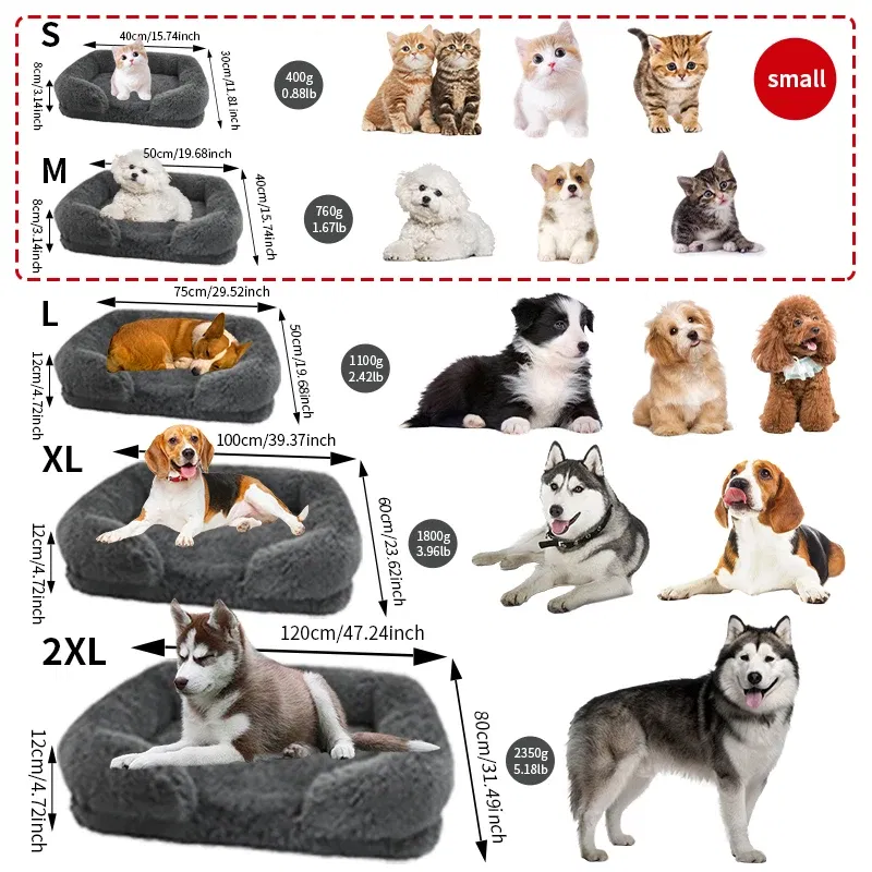 Color: Blue, Size: L - New Large Dog Bed Dog Plush Pet Bed Winter Thickened Pad Dog Sleeping Bed Sofa Removable Pad Dog Small Large Dog square kennel