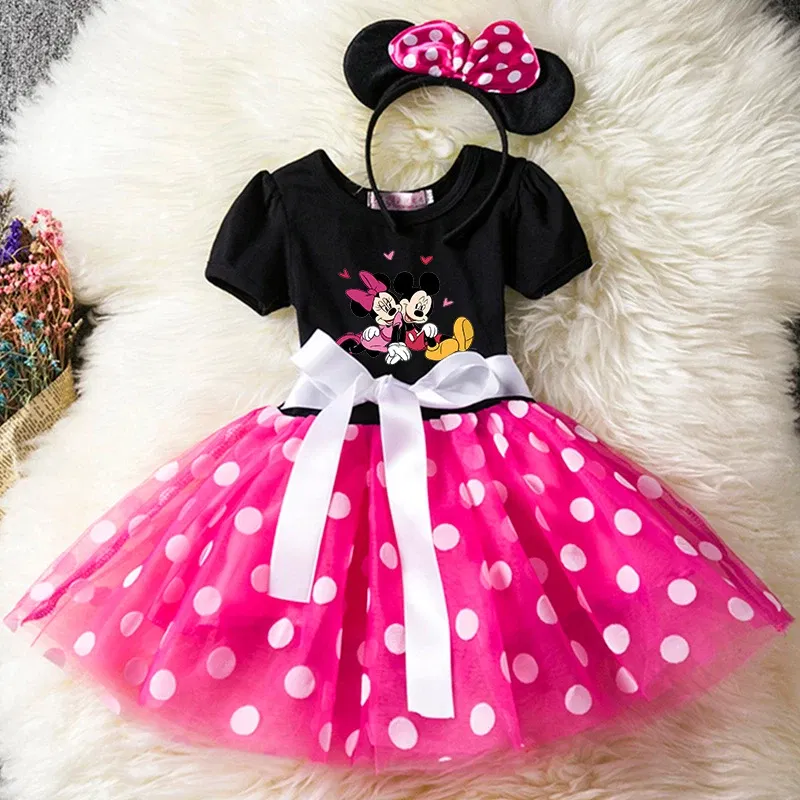 Color: Lavender, Size: L - Mickey Minnie Mouse Cartoon Kids Short Sleeve Polka Dot Princess Dress Party Baby Girls Clothes Cosplay Costumes 1-6Y